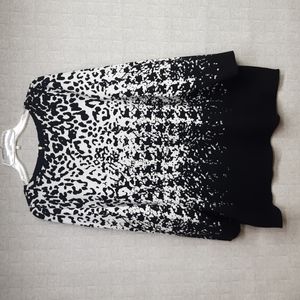 Chico's Black and White Animal Print Crew Neck Sweater